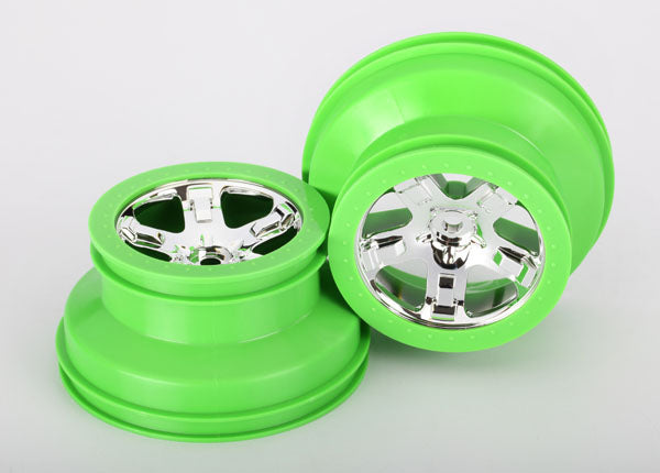 Traxxas 6875 Wheels, SCT, chrome, Green beadlock style, dual profile (2.2' outer, 3.0' inner) (2) (4WD Front/Rear, 2WD Rear only) - TRA6875