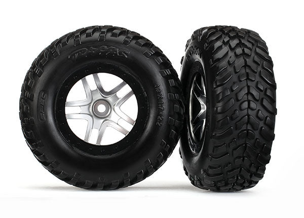 Traxxas 6892R Tires & Wheels, assembled, glued (S1 compound) (SCT Split-Spoke satin chrome, black beadlock style Wheels, dual profile (2.2' outer, 3.0' inner), SCT off-road racing Tires, foam Inserts) (2) (4WD f/r, 2WD Rear) (TSM Rated) - TRA6892R
