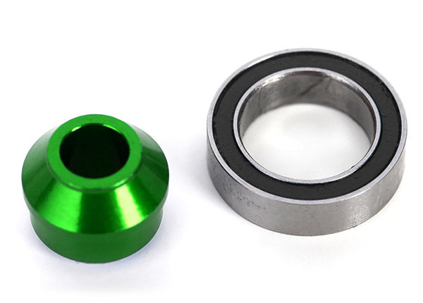Traxxas 6893G Bearing adapter, 6061-T6 aluminum (green-anodized) (1)/ 10x15x4mm ball bearing (black rubber sealed) (1) (for slipper shaft) - TRA6893G
