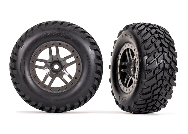 Traxxas 6964 Tires & Wheels, assembled, glued (SCT Split-Spoke - Gray beadlock style Wheels, SCT off-road racing Tires, foam Inserts) (2) (4WD f/r, 2WD Rear) (TSM Rated)