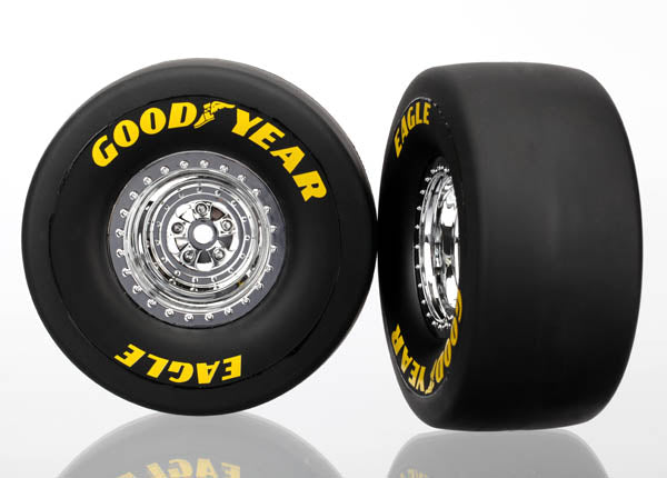 Traxxas 6973 Tires & Wheels , assembled , glued (chrome Wheels , slick Tires (S1 compound) , foam Inserts) (Rear) (2) - TRA6973