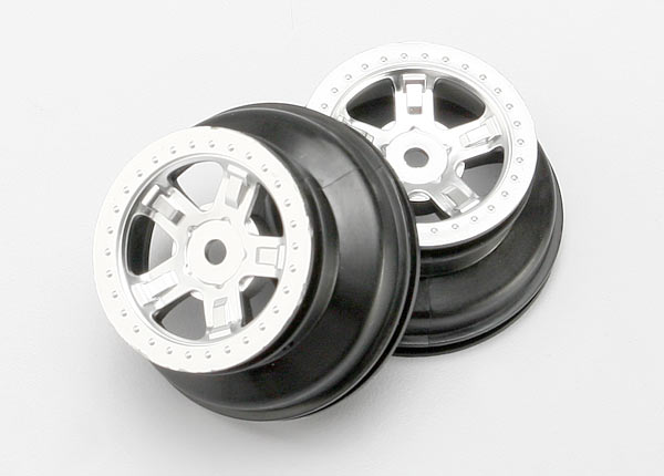 Traxxas 7072 Wheels , SCT satin chrome , beadlock style , dual profile (1.8' inner , 1.4' outer) (2) - TRA7072