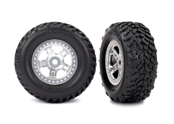Traxxas 7073 Tires and Wheels, assembled, glued (SCT satin chrome Wheels, SCT off-road racing Tires, foam Inserts) (1 each, right & left) - TRA7073