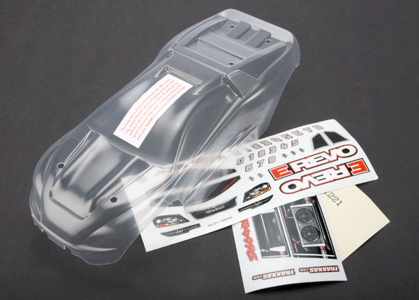 Traxxas 7111 Body , 1 / 16 E-Revo (Clear , requires painting) / grille and lights Decal Sheet - TRA7111