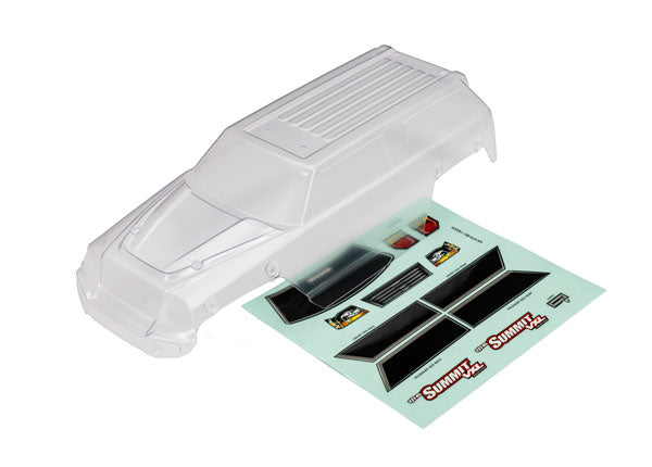 Traxxas 7211 Body , 1 / 16 Summit (Clear , requires painting) / grille , lights Decal Sheet - TRA7211
