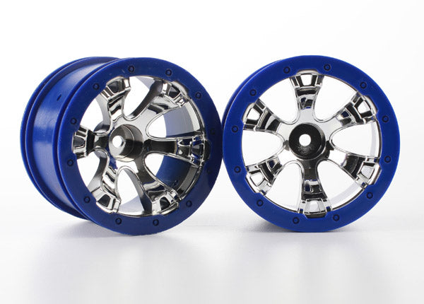 Traxxas 7273 Wheels , Geode 2.2' (chrome , - Blue beadlock style) (12mm Hex) (2) - TRA7273