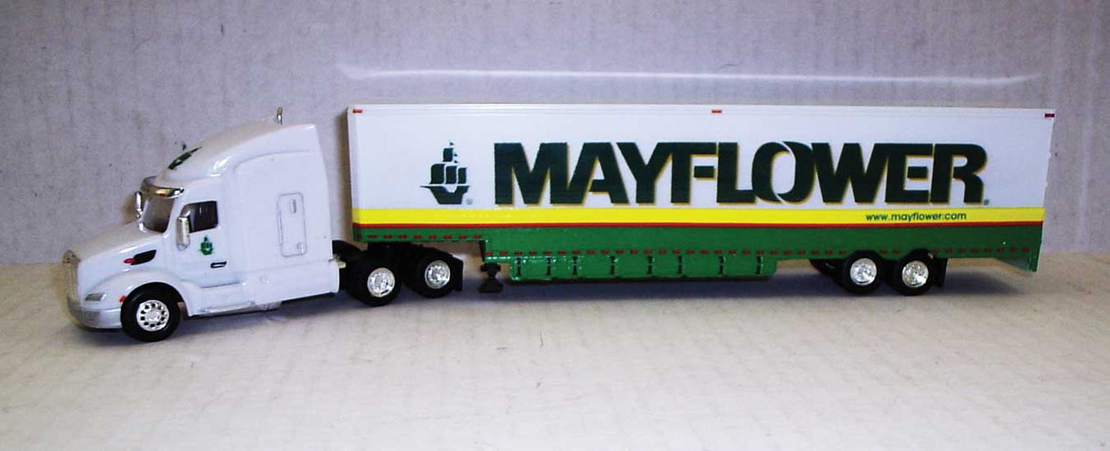 Trucks & Stuff Peterbilt 579 Sleeper Cab Tractor w/Moving Van Trailer - Assembled -- Mayflower (white, green, yellow) - 734-TNS144