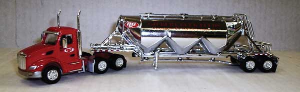 Trucks n stuff Peterbilt 579 Day Cab Tractor w/Pneumatic Bulk Trailer - Assembled -- A.L. Gilbert (red, chrome) - 734-SPEC005