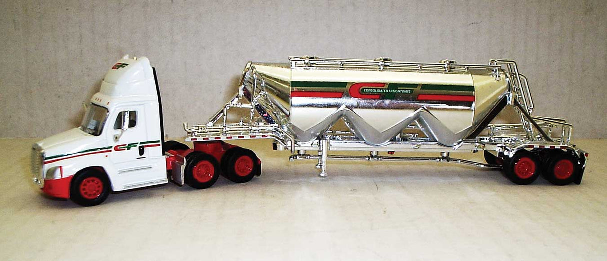 Trucks n stuff Scania Cascadia Day Cab Tractor w/Pneumatic Bulk Trailer - Assembled -- Consolidated Freightways (white, red, green, chrome) - 734-SPEC033