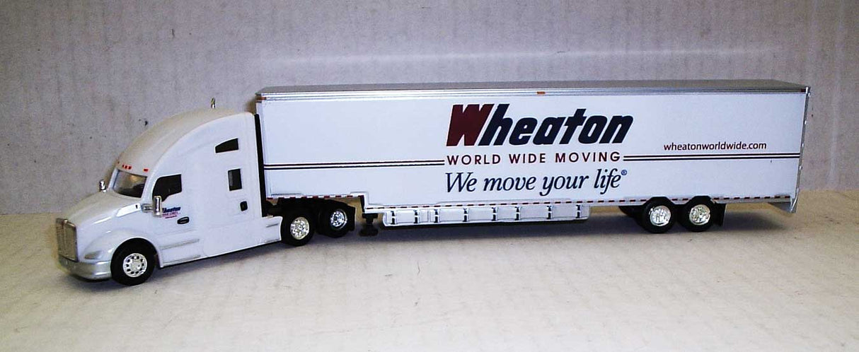 Trucks & Stuff Kenworth T680 Sleeper Cab Tractor w/Moving Van Trailer - Assembled -- Wheaton (white, black, maroon) - 734-TNS091