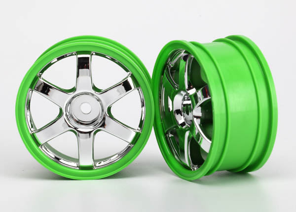 Traxxas 7374 Wheels , Volk Racing TE37 (chrome / green) (2) - TRA7374