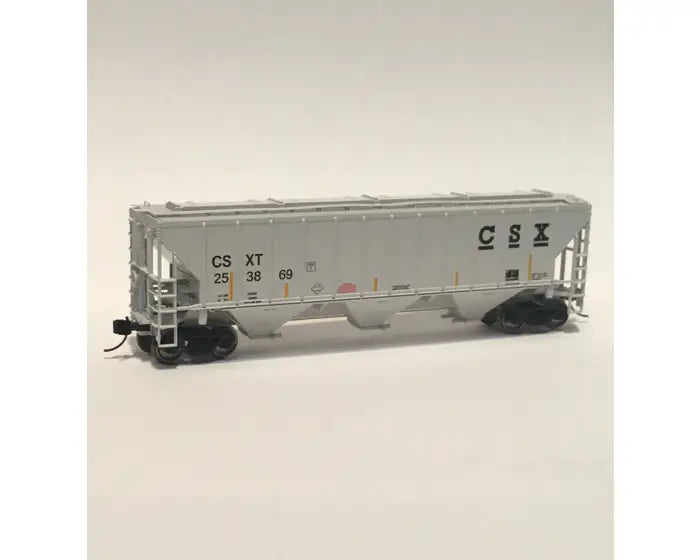 Pullman-Standard PS2-CD 4427 High-Side Covered Hopper - Ready to Run -- CSX 5 (gray, black, yellow conspicuity marks)