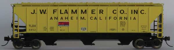 Trainworx N Pullman-Standard PS2-CD 4427 High-Side Covered Hopper - Ready to Run -- J.W. Flammer TLDX #6851 (yellow, black, red)