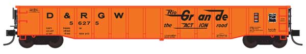 Trainworx Thrall 52' 6" Steel Gondola - Ready to Run -- Denver & Rio Grande Western 19 (orange, black, Action Road Slogan) - 744-2520119