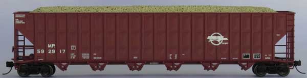 Trainworx N-Scale Greenville 7000-Cubic Foot Wood Chip Hopper - Ready to Run -- Missouri Pacific #10 (Boxcar Red, white, Screaming Eagle Buzzsaw Logo)