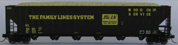 Trainworx N-Scale Greenville 7000-Cubic Foot Wood Chip Hopper - Ready to Run -- Family Lines SCL #6 (black, yellow)