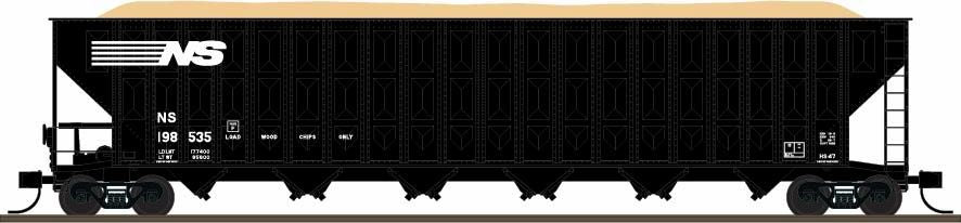 Trainworx N Greenville 7000-Cubic Foot Wood Chip Hopper - Ready to Run -- Norfolk Southern #198922 (black, white, no conspicuity striping)