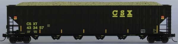 Trainworx N-Scale Greenville 7000-Cubic Foot Wood Chip Hopper - Ready to Run -- CSX #3 (black, yellow, yellow conspicuity marks)