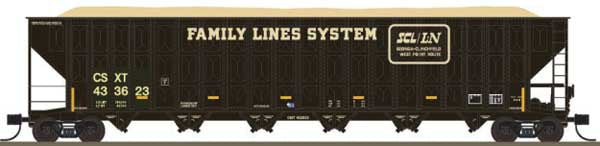Trainworx N Greenville 7000-Cubic Foot Wood Chip Hopper - Ready to Run -- Family Lines CSXT #433760 (Patched, black logo, yellow, conspicuity stripes)