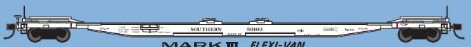 Trainworx Mark III Flexi-Van Flatcar - Ready to Run -- Southern Railway 3 (white) - 744-2843503