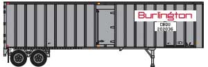 Trainworx Flexi-Van 40' Exterior-Post Semi Trailer with Curb Door - Assembled -- Chicago, Burlington & Quincy CBQU 9 (silver, white Logo Panels, red) - 744-4040409