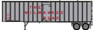 Trainworx Flexi-Van 40' Exterior-Post Semi Trailer with Curb Door - Assembled -- Milwaukee Road 8 (silver, red, Spelled-Out Roadname) - 744-4043408