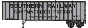 Trainworx Flexi-Van 40' Exterior-Post Semi Trailer - Assembled -- Southern Railway 7 (silver, black, Billboard Containerized Freight) - 744-4043507