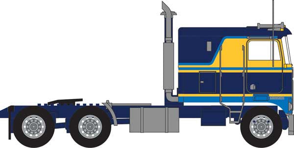 Trainworx N 1970s Kenworth K100 Potomac Tractor w/VIT Flat-Top Sleeper Cab - Assembled -- Blue, Yellow
