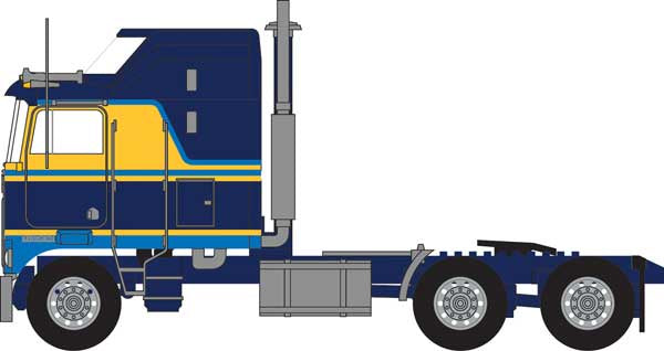 Trainworx N 1970s Kenworth K100 Potomac Tractor w/Aerodyne Sleeper Cab - Assembled -- Blue, Yellow