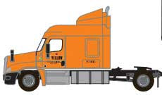 Freightliner Cascadia Mid-Roof Tractor - Assembled -- Yellow #1 (orange, Narrow Lettering Logo)