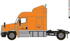 Freightliner Cascadia Mid-Roof Tractor - Assembled -- Yellow #2 (orange, Yellow Logo)