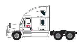 Trainworx N Freightliner Cascadia Raised-Roof 3-Axle Semi Tractor - Assembled -- XPO Logistics #3 (white, red)