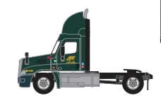 Freightliner Cascadia Raised-Roof 2-Axle Semi Tractor - Assembled -- ABF #6 (green, gray, yellow; "ABF Freight" Logo)