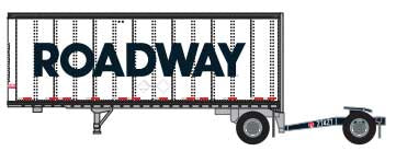Trainworx N 28' Pup Van Trailer with Converter Dolly - Assembled -- Roadway #2 (white, black; Billboard Lettering)