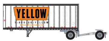 Trainworx N 28' Pup Van Trailer with Converter Dolly - Assembled -- Yellow #6 (white, Orange Stripe; Billboard Narrow Lettering Logo)