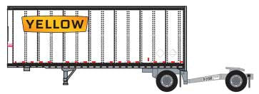 Trainworx N 28' Pup Van Trailer with Converter Dolly - Assembled -- Yellow #8 (white, orange; Wide Lettering Logo)