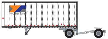 Trainworx N 28' Pup Van Trailer with Converter Dolly - Assembled -- YRC Worldwide #1 (white, orange, blue, gray)