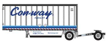 Trainworx N 28' Pup Van Trailer with Converter Dolly - Assembled -- Con-Way Freight #3 (white, blue)