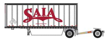Trainworx N 28' Pup Van Trailer with Converter Dolly - Assembled -- Saia #2 (white, red)