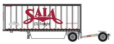Trainworx N 28' Pup Van Trailer with Converter Dolly - Assembled -- Saia #6 (white, red; "LTL Freight" Slogan)