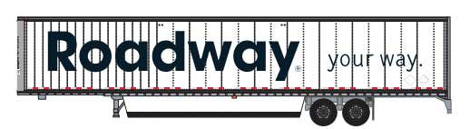 Trainworx N Hyundai 53' Dry Van Semi Trailer with Skirts - Assembled -- Roadway #5 (white, black; "your way" Slogan)