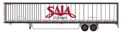 Trainworx N Hyundai 53' Dry Van Semi Trailer with Skirts - Assembled -- Saia #1 (white, red; "LTL Freight", website)