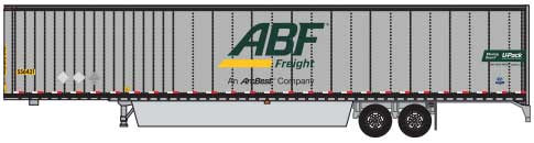 Trainworx N Hyundai 53' Dry Van Semi Trailer with Skirts - Assembled -- ABF Freight #2 (gray, green, yellow; Large Centered Logo, "An ArcBest Co."