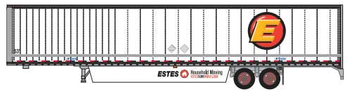 Trainworx N Hyundai 53' Dry Van Semi Trailer - Assembled -- Estes #3 (white, yellow, red; Circle E Logo)