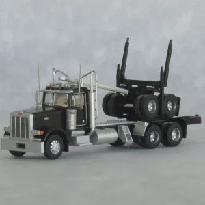 Trainworx N Peterbilt 379 Log Truck with Trailer - Assembled -- Black
