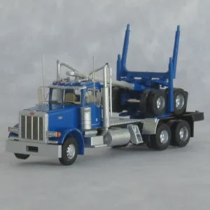 Trainworx N Peterbilt 379 Log Truck with Trailer - Assembled -- Blue, Black