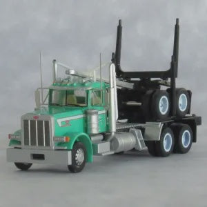 Trainworx N Peterbilt 379 Log Truck with Trailer - Assembled -- Jack Buell (green, white)