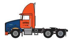 Trainworx N Kenworth T800 2-Axle Semi Tractor - Assembled -- Roadway #1 (blue, orange)
