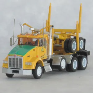 Trainworx N Kenworth T800 Log Truck with Trailer - Assembled -- Weyerhaeuser (yellow, green, black)