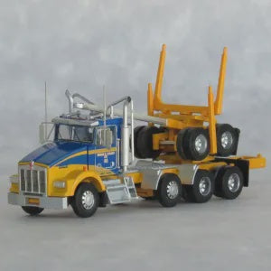 Trainworx N Kenworth T800 Log Truck with Trailer - Assembled -- Ireland Trucking (yellow, blue)